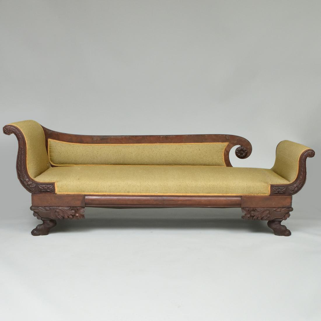 Late Federal Carved Mahogany Recamier: Late Federal Carved Mahogany Recamier 30 x 6 ft. 11 in. x 23 1/2 in. Property from the late Zane Studenroth