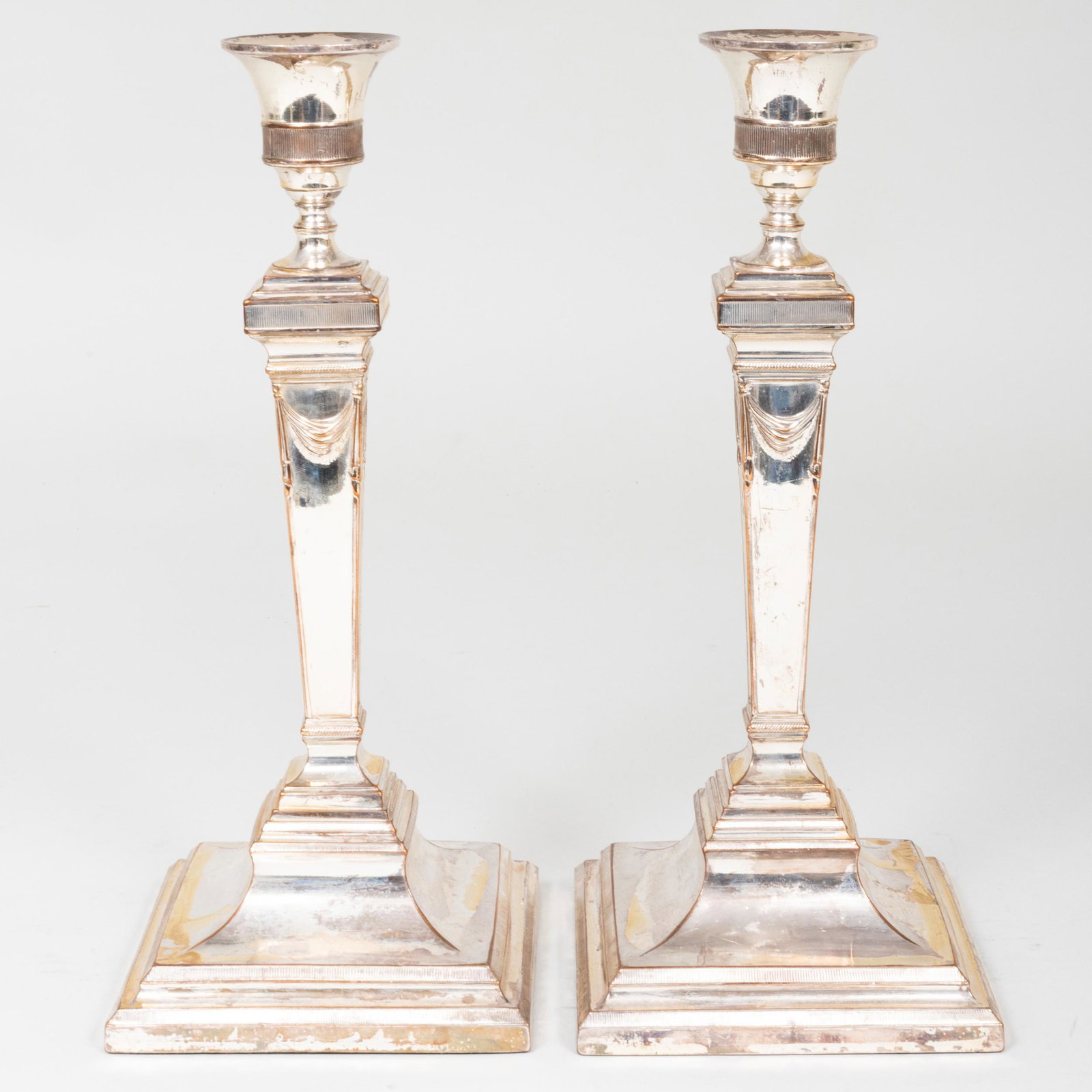 Pair of Sheffield Plate Candlesticks: Pair of Sheffield Plate Candlesticks 11 3/4 x 5 x 5 in. Property from the late Zane Studenroth