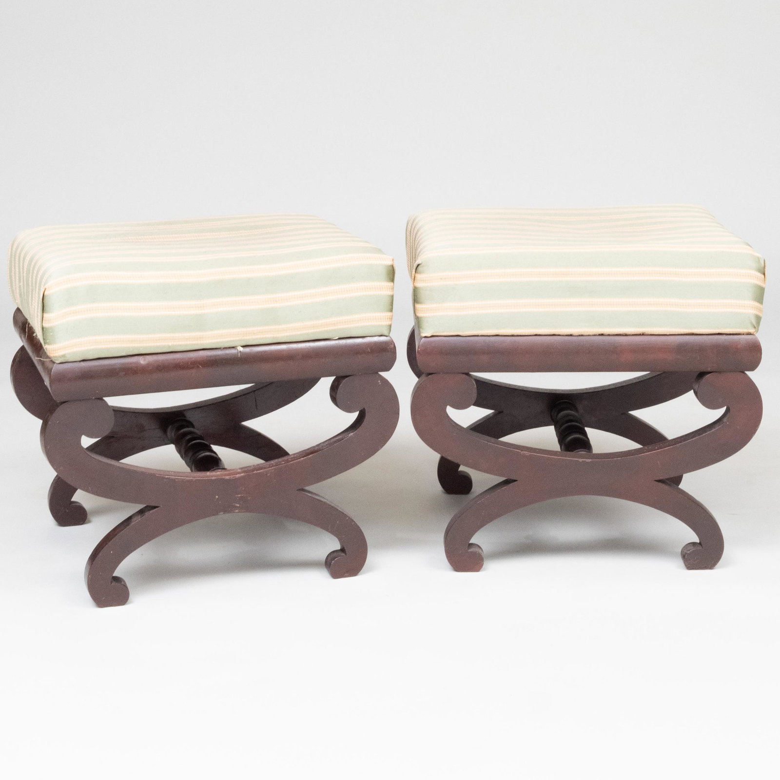 Pair of Classical Mahogany Curule Stools: Pair of Classical Mahogany Curule Stools 18 1/2 x 19 1/2 x 16 3/4 in. Property from the late Zane Studenroth