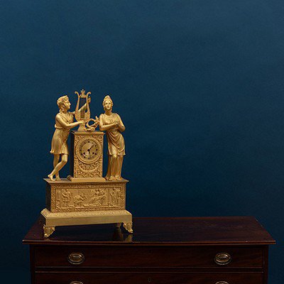 Empire Ormolu Figural Mantel Clock: Empire Ormolu Figural Mantel Clock The movement stamped 'Barret, Jne.' 25 x 16 x 5 1/4 in. Property from the late Zane Studenroth