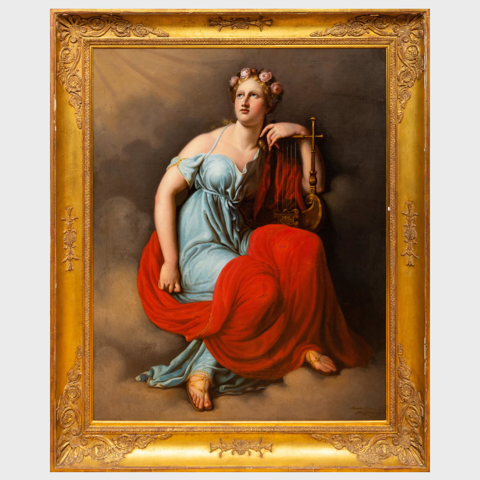 Amalie Thomé: Hymme an de Kunst: Amalie Thomé: Hymme an de Kunst Oil on canvas, 1820, signed 'Amalie Thomé', dated and indistinctly inscribed lower right, lined. 51 1/2 x 42 in., 61 x 52 in. (frame). Property from the late Zane Stu