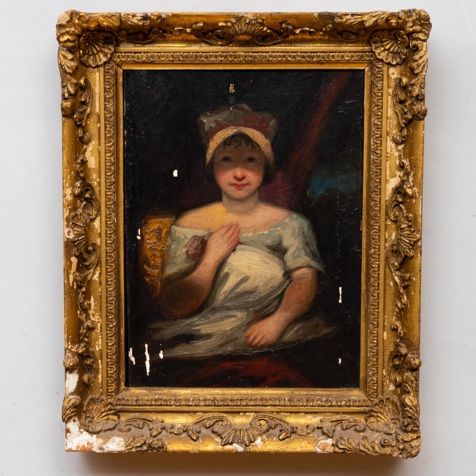European School: Portrait of a Young Girl: European School: Portrait of a Young Girl Oil on board, unsigned, with an oil sketch on the reverse. 14 x 10 in., 18 1/2 x 15 in. (frame). Property from the late Zane Studenroth