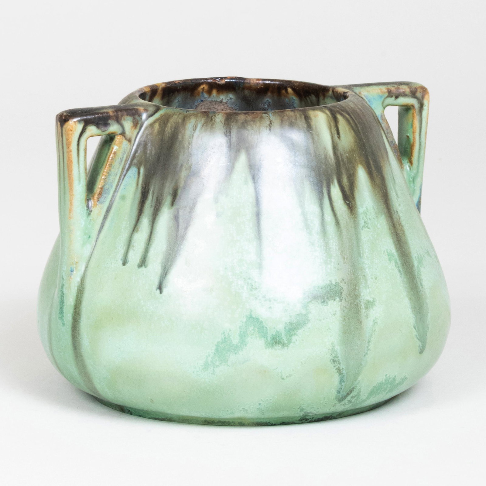 Fulper Ovoid Green Glazed Pottery Vase: Fulper Ovoid Green Glazed Pottery Vase Black printed mark. 4 1/2 in. high.