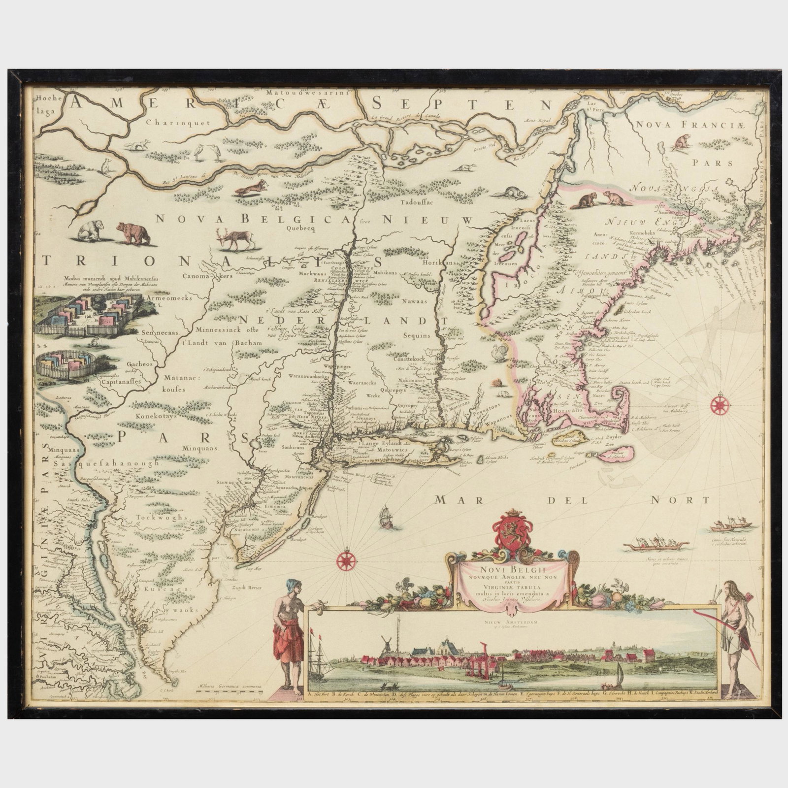 After Johannes de Laet: Nova Anglia, Nova Belgium et: After Johannes de Laet: Nova Anglia, Nova Belgium et Virginia Engraved map with later hand-coloring on laid paper; together with After Nicolao Joannis Visshero: Novi Belgii, reproduction on paper. 13