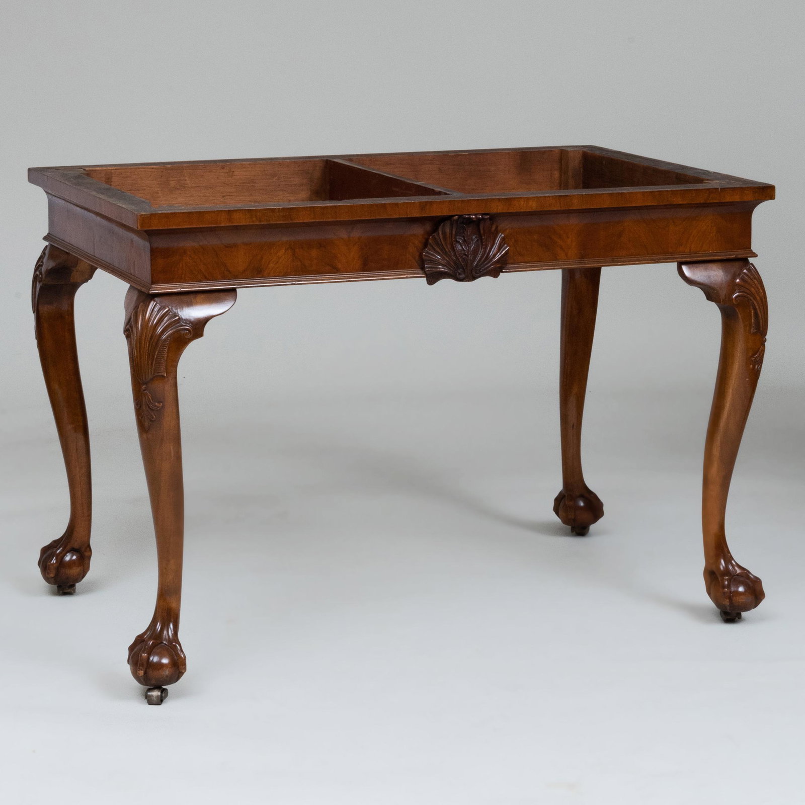 George III Carved Mahogany Console Table Lacking Top: George III Carved Mahogany Console Table Lacking Top Raised on casters. 40 x 33 x 26 3/4 in.
