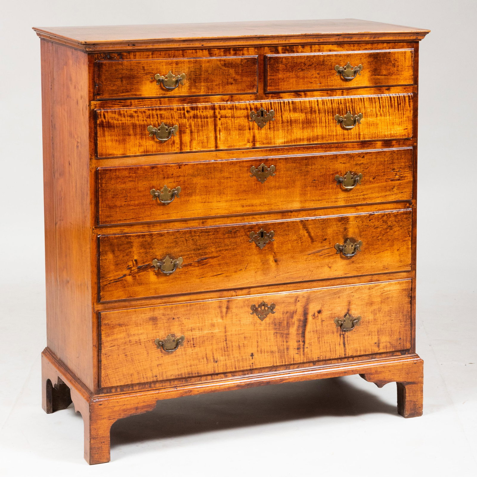 Chippendale Tiger Maple Chest of Drawers: Chippendale Tiger Maple Chest of Drawers 42 x 38 x 19 1/4 in.