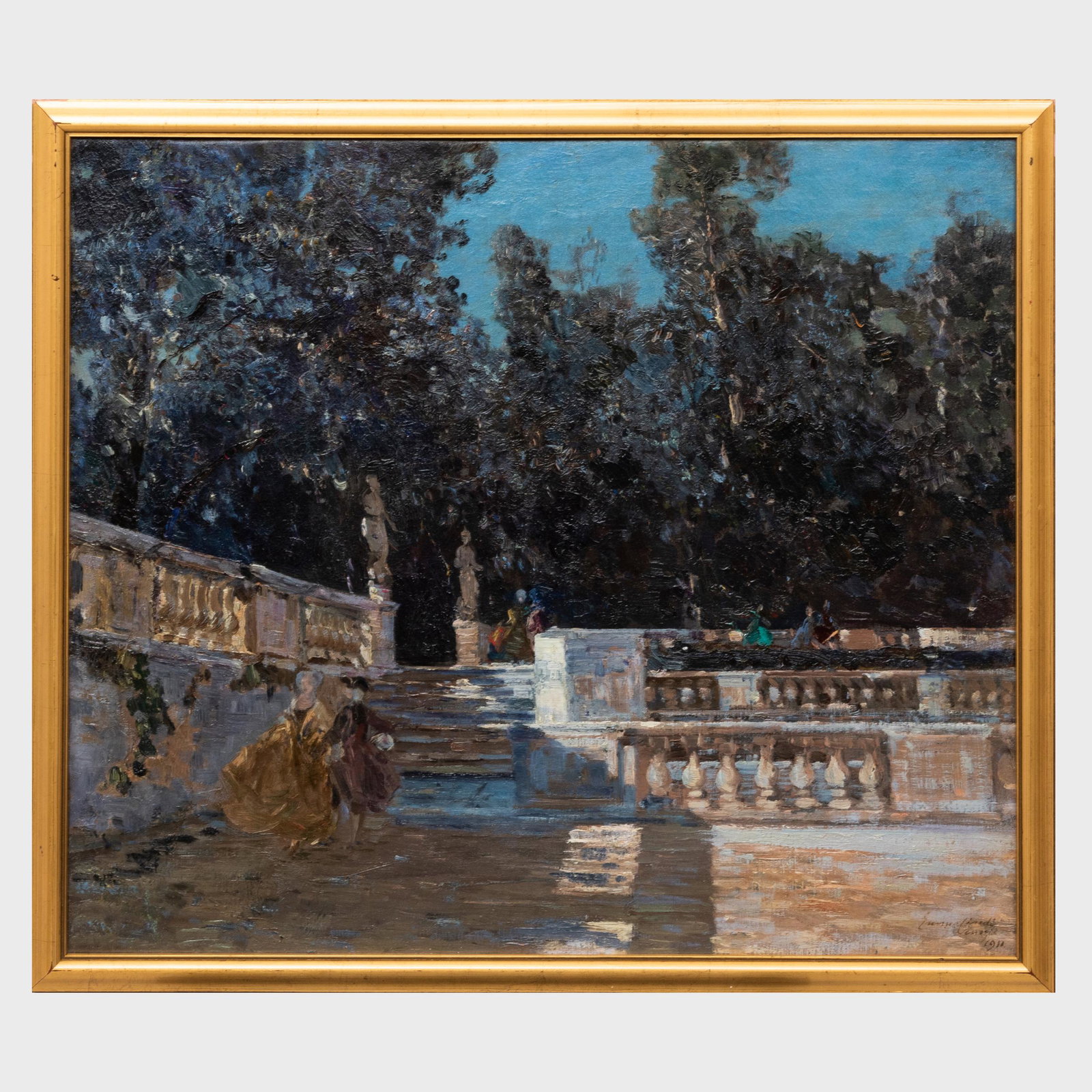 Emma Ciardi (1879-1933): A Promenade: Emma Ciardi (1879-1933): A Promenade Oil on canvas, 1911, signed 'Emma Ciardi', dated and inscribed 'Venezia' lower right. 20 1/2 x 23 1/2 in., 22 1/4 x 25 1/2 in. (frame). Note: Emma Ciardi was a Ven