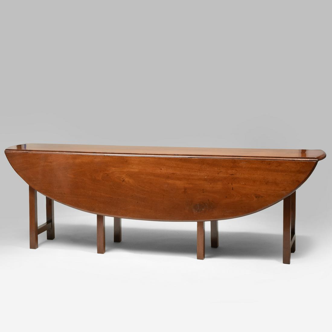 George III Mahogany Hunt Table, Probably Irish: George III Mahogany Hunt Table, Probably Irish 28 3/4 x 17 3/4 x 7 ft. 6 in. (closed); 28 3/4 x 4 ft. 3 in. x 7 ft. 6 in. (open). Property from the Estate of Carol O. Selle