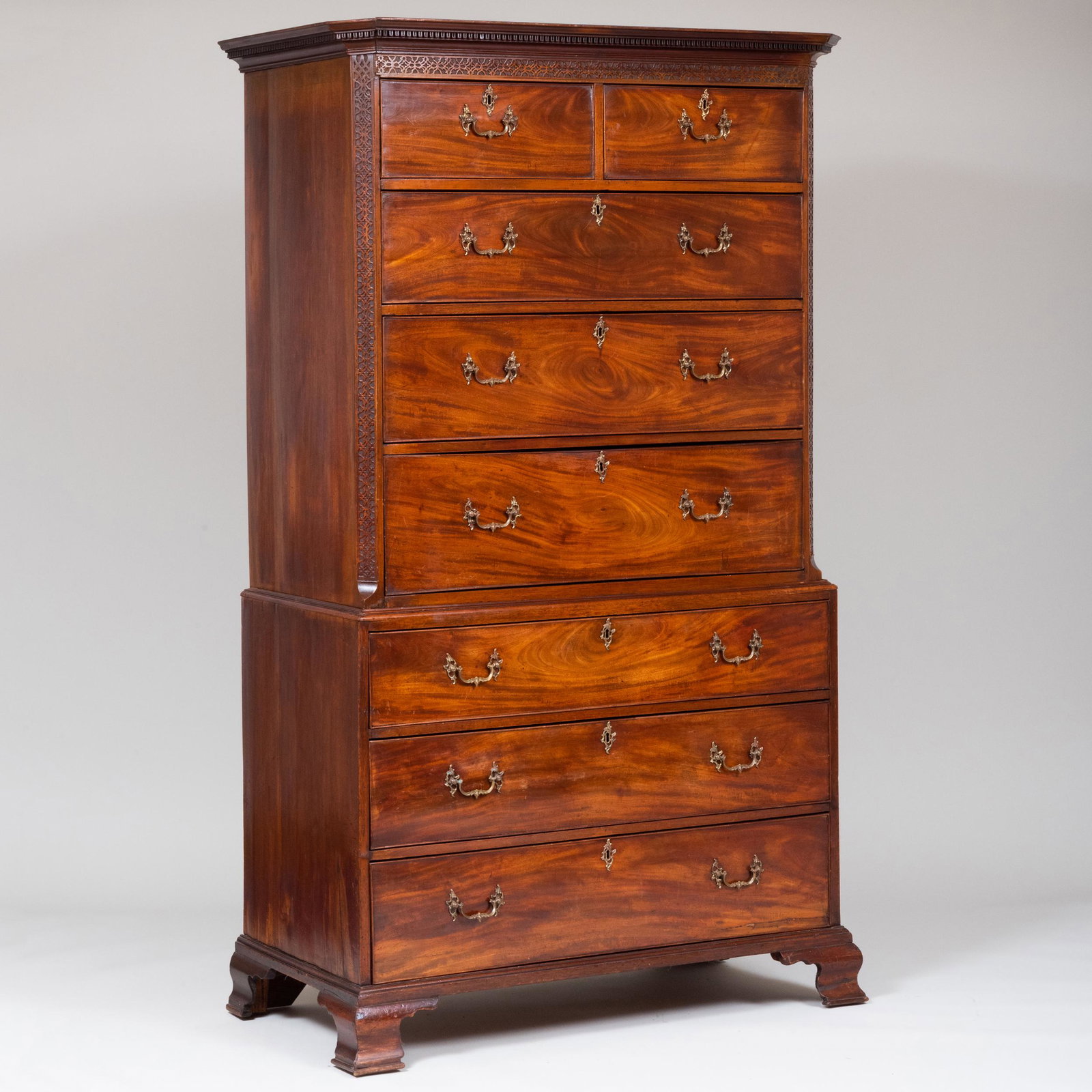 George III Carved Mahogany Chest on Chest: George III Carved Mahogany Chest on Chest In two parts. 6 ft. 5 1/2 in. x 45 x 24 in.