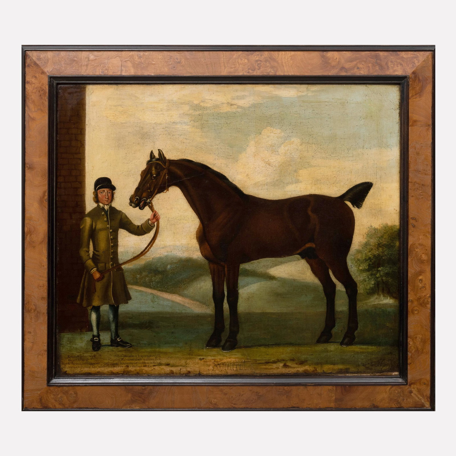 Attributed to James Seymour (1702-1752): 'Squirrel' and: Attributed to James Seymour (1702-1752): 'Squirrel' and Groom Oil on canvas, unsigned, attributed to the artist lower left, lined. 25 x 30 in., 31 x 36 in. (frame). The Collection of Dr. Daniel and My