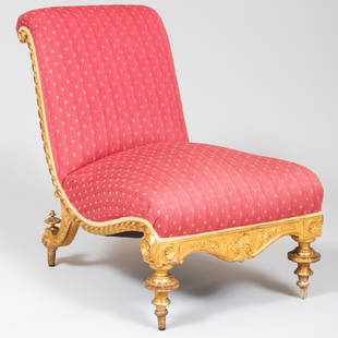 Italian Giltwood and Upholstered Slipper Chair: Italian Giltwood and Upholstered Slipper Chair29 1/2 x 21 1/2 x 29 in.