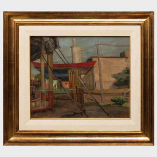 Carmelo de Arzadun (1888-1968): City Scene: Carmelo de Arzadun (1888-1968): City SceneOil on heavy paperboard, signed 'Arzadun' lower right.14 1/2 x 17 1/2 in., 23 1/4 x 26 1/4 in. (frame).