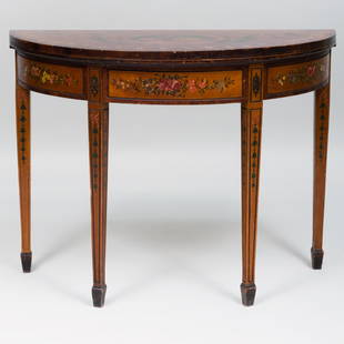 George III Satinwood and Painted Card Table: George III Satinwood and Painted Card TableOpening to a baise-lined gaming surface.29 x 37 3/4 x 17 1/4 in. (closed), 28 1/2 x 37 3/4 x 34 1/2 in. (open).