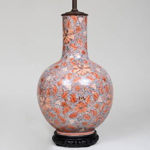 Chinese Style Crackle Glazed Bottle Vase Vase Mounted: Chinese Style Crackle Glazed Bottle Vase Vase Mounted as Lamp21 1/4 in. high (to socket).Property of a Landmark House