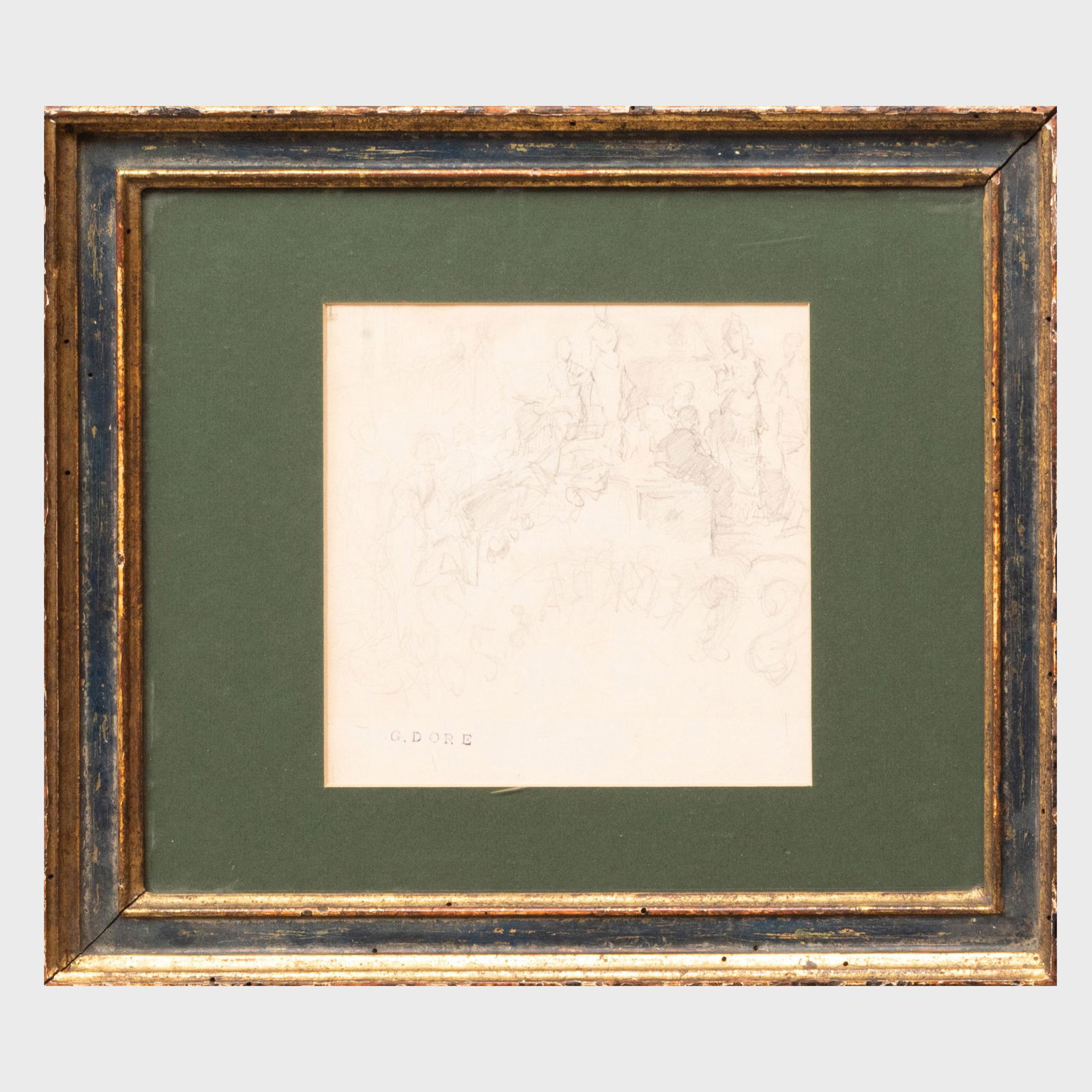 Gustave Doré (1832-1883): Design for an Architectural: Gustave Doré (1832-1883): Design for an Architectural Pediment or a Publication Pencil on paper, with the artist's inkstamp lower left. 6 x 6 in. (sight), 11 x 12 1/2 in. (frame). Property from the E