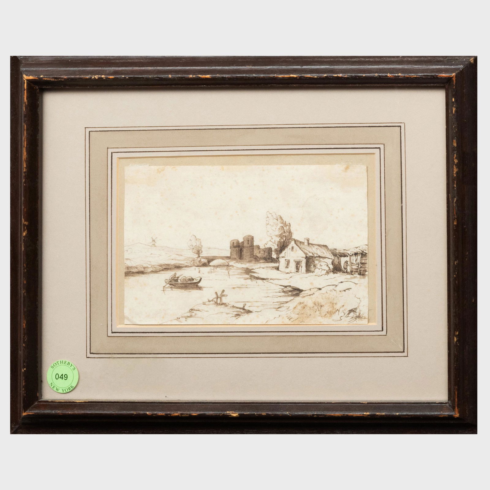 Dutch School: River Landscape: Dutch School: River Landscape Ink and wash on paper, unsigned, with the AvK collector's mark (Lugt 194) and an unidentified collector's mark on the reverse. 4 7/8 x 7 3/4 in. (sheet), 12 x 15 1/4 in.