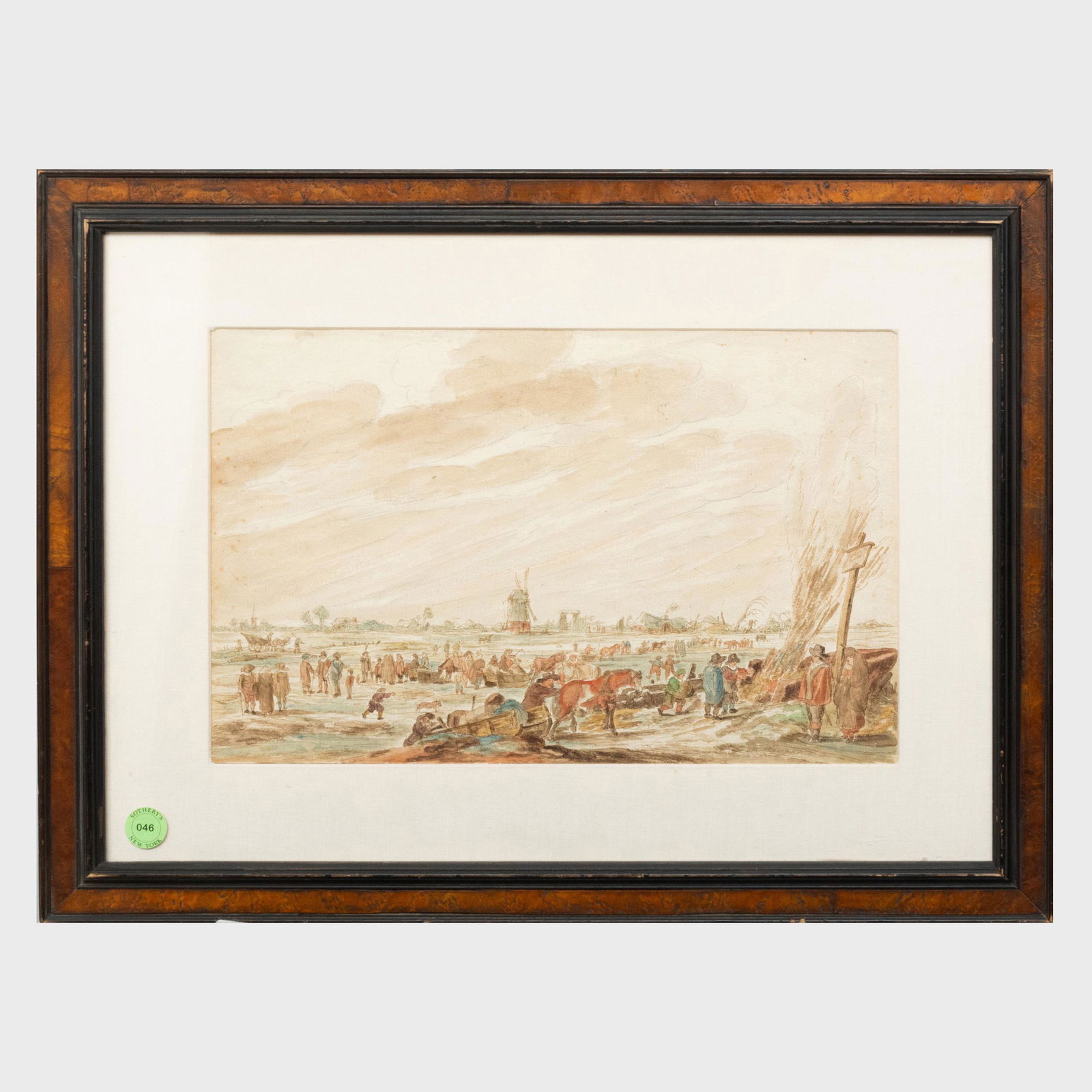 Follower of Hendrick Avercamp (1585-1634): Winter: Follower of Hendrick Avercamp (1585-1634): Winter Landscape Ink, chalk and watercolor on paper, unsigned. 10 1/4 x 16 in. (sight), 18 x 24 in. (frame). Property from the Estate of Emile Wolf