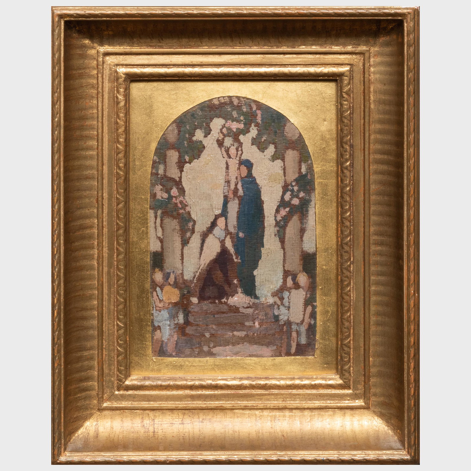 French School: Study For a Religious Scene: French School: Study For a Religious Scene Oil on paperboard, unsigned, inscribed 'Maurice Denis. 1896' in another hand on the reverse. 8 1/4 x 6 in., 11 3/4 x 9 1/2 in. (frame). The Estate of Andrea