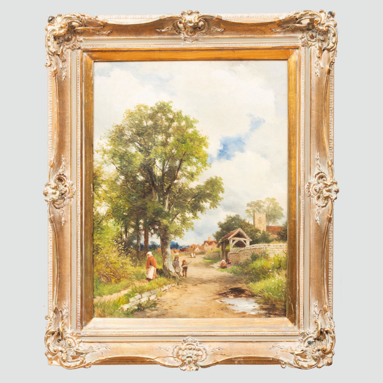 David Bates (1840-1921): The Lynch-Gate, Valley of the: David Bates (1840-1921): The Lynch-Gate, Valley of the Avon, Warwick Oil on canvas, 1908, signed 'David Bates' and dated lower right, signed, titled and dated on the reverse. 23 1/2 x 18 in., 30 1/2 x