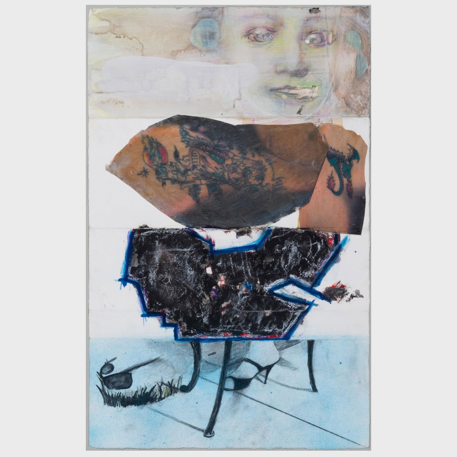 Colin Lee (b. 1953), Arlan Huang, Rudy Serra (b. 1948): Colin Lee (b. 1953), Arlan Huang, Rudy Serra (b. 1948) and Nancy Owens: Untitled Watercolor, colored pencil, gouache, ink and collage on paper, 1992, signed on the reverse. 22 1/2 x 14 1/4 in. (sheet)
