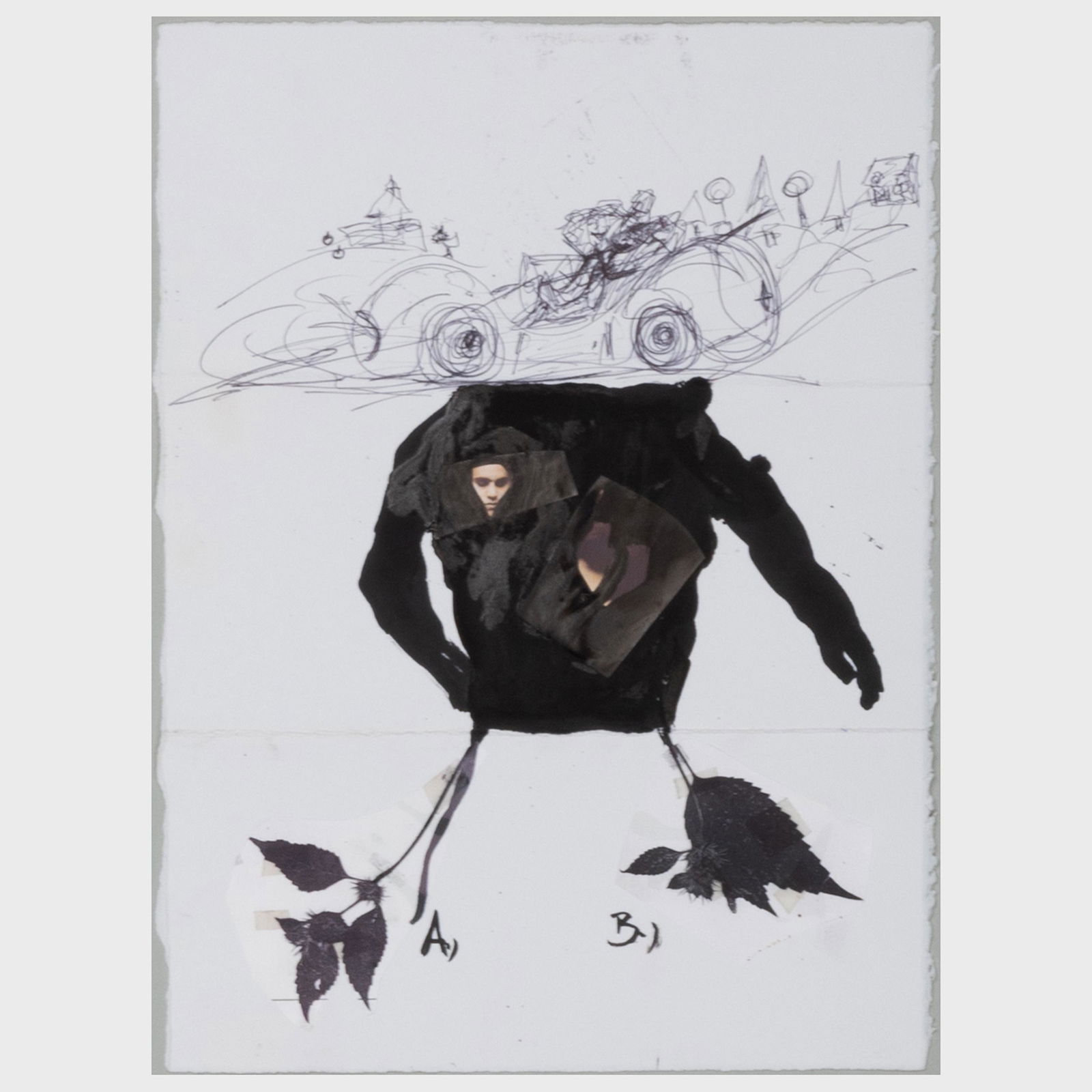 Ana de Portela, Artist Unknown and Olaf Nicolai (b.: Ana de Portela, Artist Unknown and Olaf Nicolai (b. 1962): Untitled Ink and collage on paper, 1993, signed on the reverse. 14 3/4 x 10 in. (sheet), unframed. Exhibited: The Drawing Center, The Return