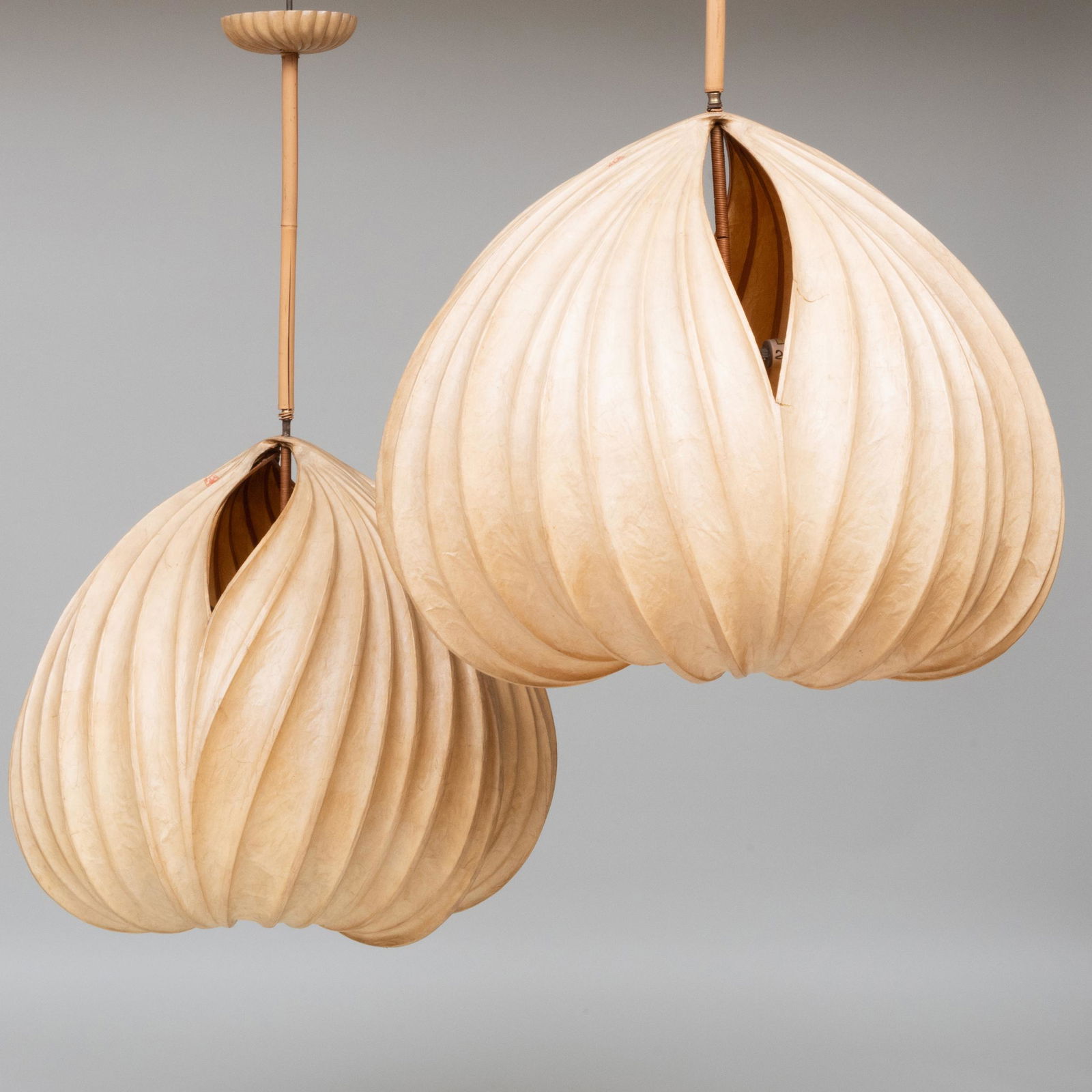 Pair of Large Stephen White Laminated Paper and Wood Tw: Pair of Large Stephen White Laminated Paper and Wood Two-Light 'Luminessence' Light Sculptures Stamped and no. 'L-280A' and 'L-280B', respectively, each '6/81'.4 ft. 5 in. x 29 x 26 in.