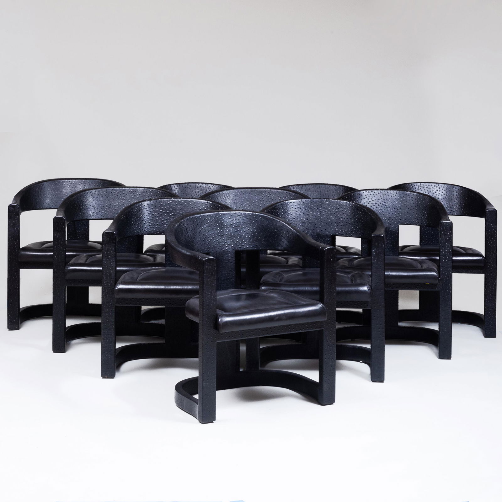 Set of Ten Karl Springer Faux Ostrich Skin Covered: Set of Ten Karl Springer Faux Ostrich Skin Covered 'Onassis' Armchairs 30 x 23 x 17 in.