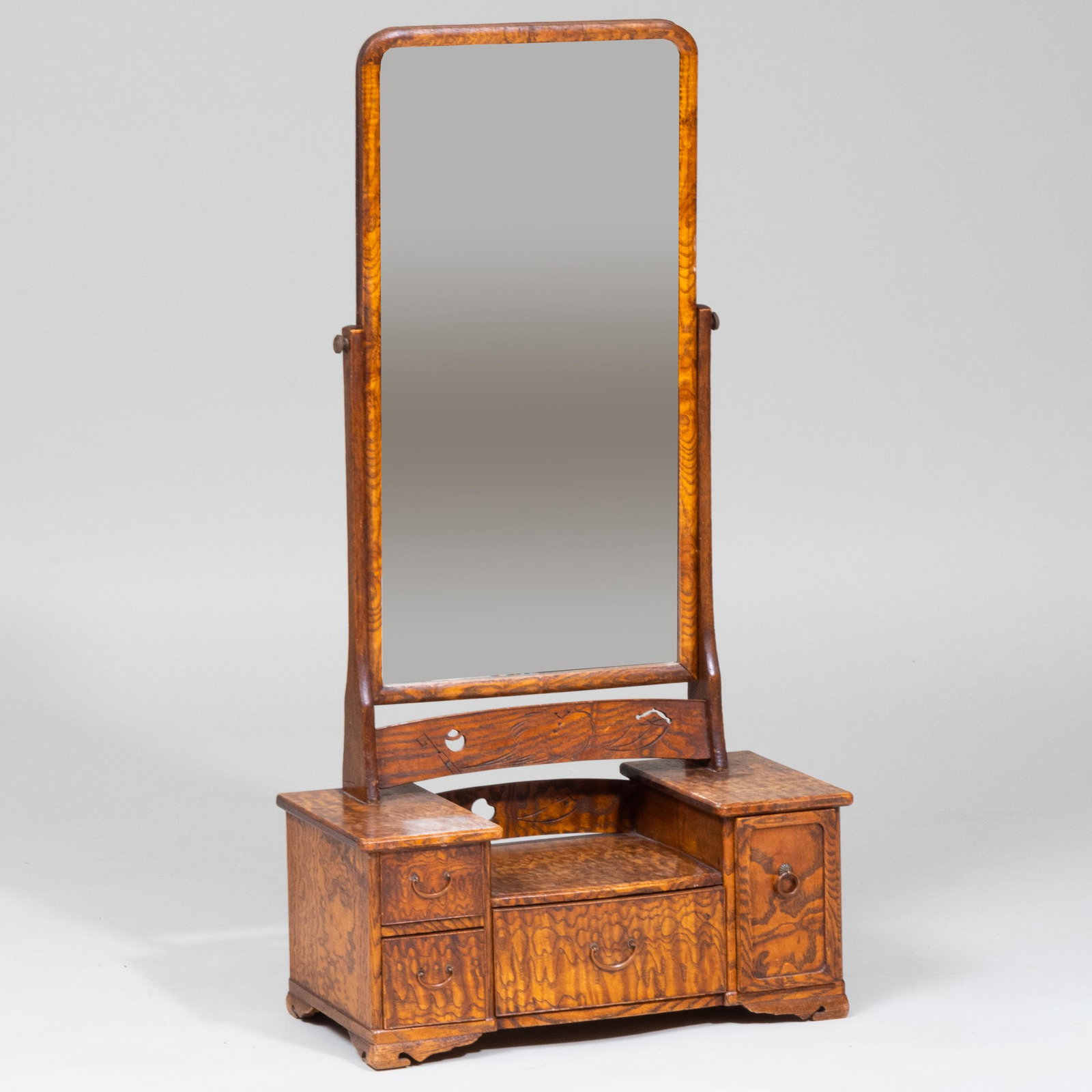 Japanese Elm Dressing Mirror: Japanese Elm Dressing Mirror Fitted with four drawers. 36 1/2 x 19 x 10 in.