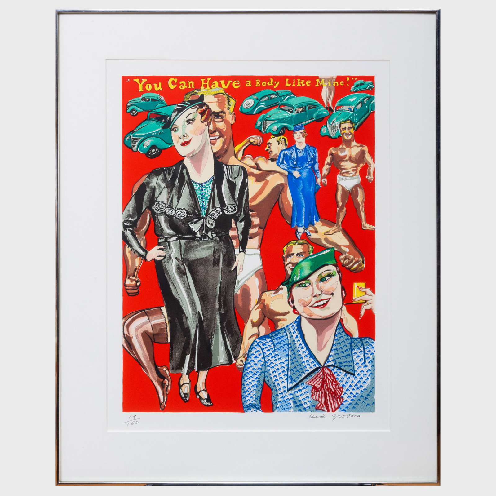 Red Grooms (b. 1937): A Body Like Mine: Red Grooms (b. 1937): A Body Like Mine Screenprint in colors on wove paper, signed in pencil, numbered 19/150. 26 x 20 in. (sight), 34 x 27 in. (frame).