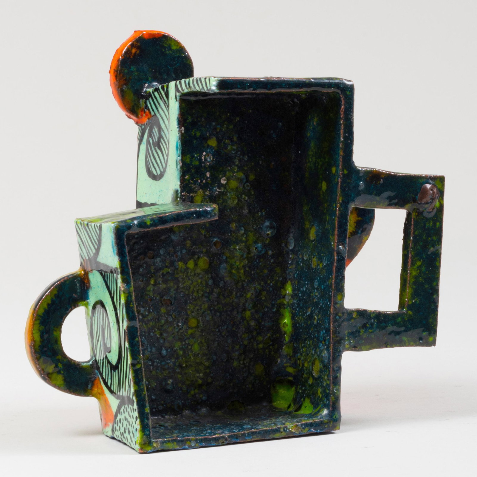 Jeff Perrone (b. 1953): Untitled: Jeff Perrone (b. 1953): Untitled Glazed pottery, 1989, signed 'Perrone' and dated at bottom. 6 1/4 x 6 1/2 x 3 1/2 in. Sold Stair Galleries, July 27, 2012, Lot 535.