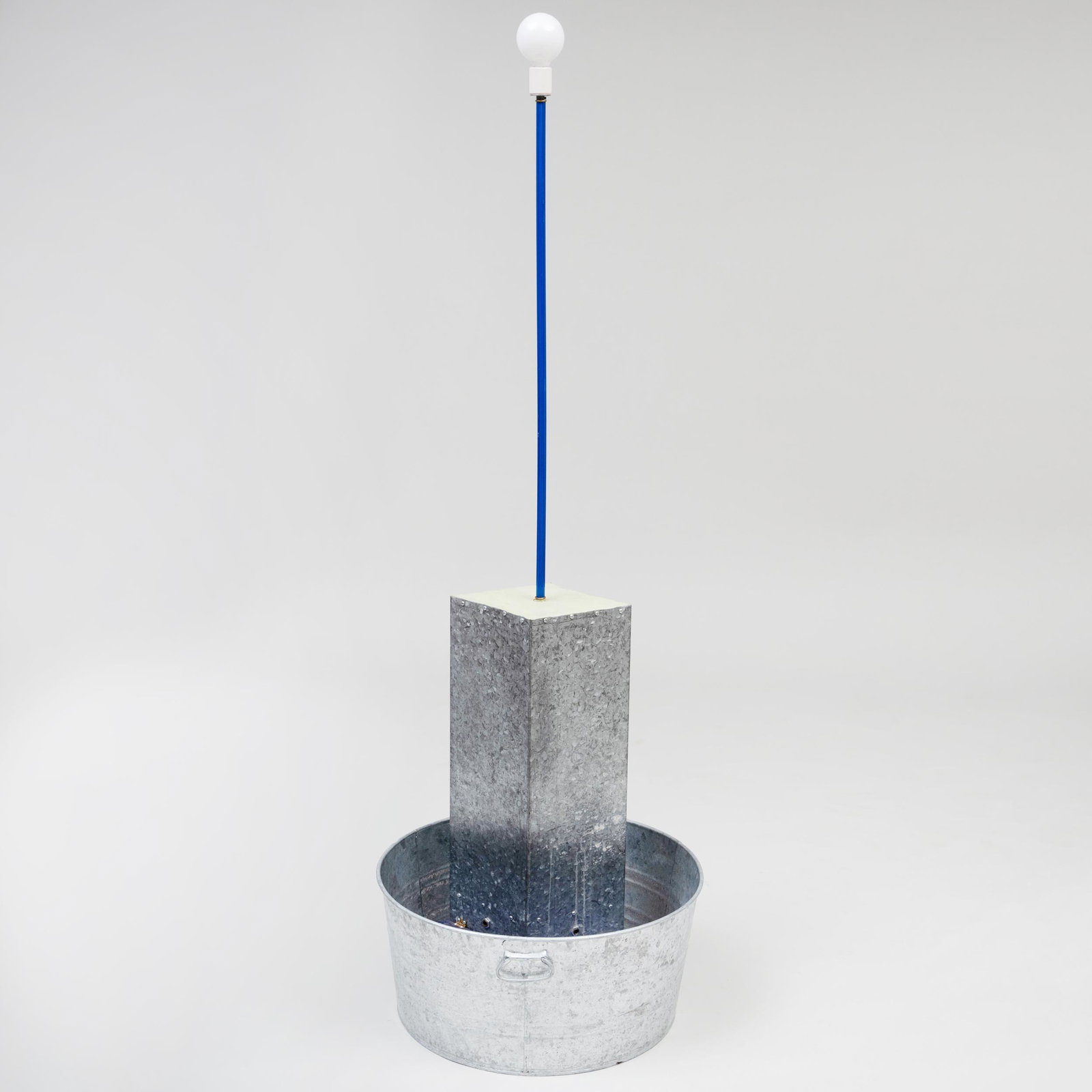 Attributed to R.M. Fischer: Untitled: Attributed to R.M. Fischer: Untitled Galvanized steel, plastic, tubing and lightbulb construction, electrified. 71 x 24 x 24 in.