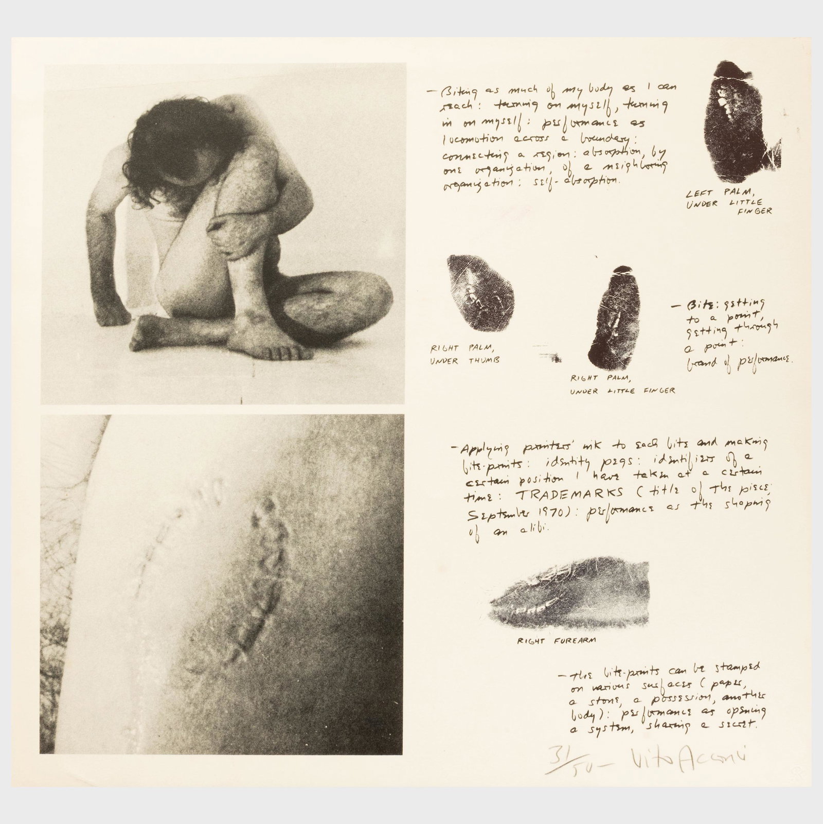 Various Artists: Portfolio: Five Plates: Various Artists: Portfolio: Five Plates Five lithographs on Arches, 1971, all signed in pencil and numbered 31/50. Various sizes, all unframed. Note: Includes Vito Acconci, Trademarks; Dan Graham, 