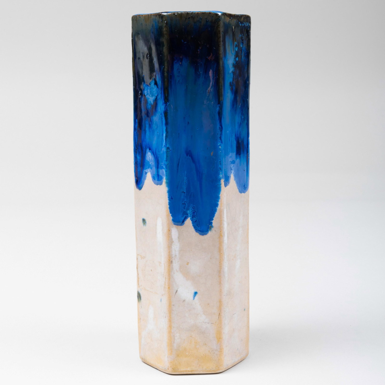 Fulper Pottery Glazed Faceted Vase: Fulper Pottery Glazed Faceted Vase Black printed mark. 9 x 3 in. diam.