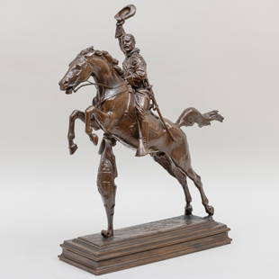 Frederick William MacMonnies (1863-1937): Theodore: Frederick William MacMonnies (1863-1937): Theodore Roosevelt Rough Rider Bronze, 1905, signed 'Macmonnies' and dated lower right. 27 x 22 x 7 in. Note: Herb Glass, Bullville, NY recorded this as the o