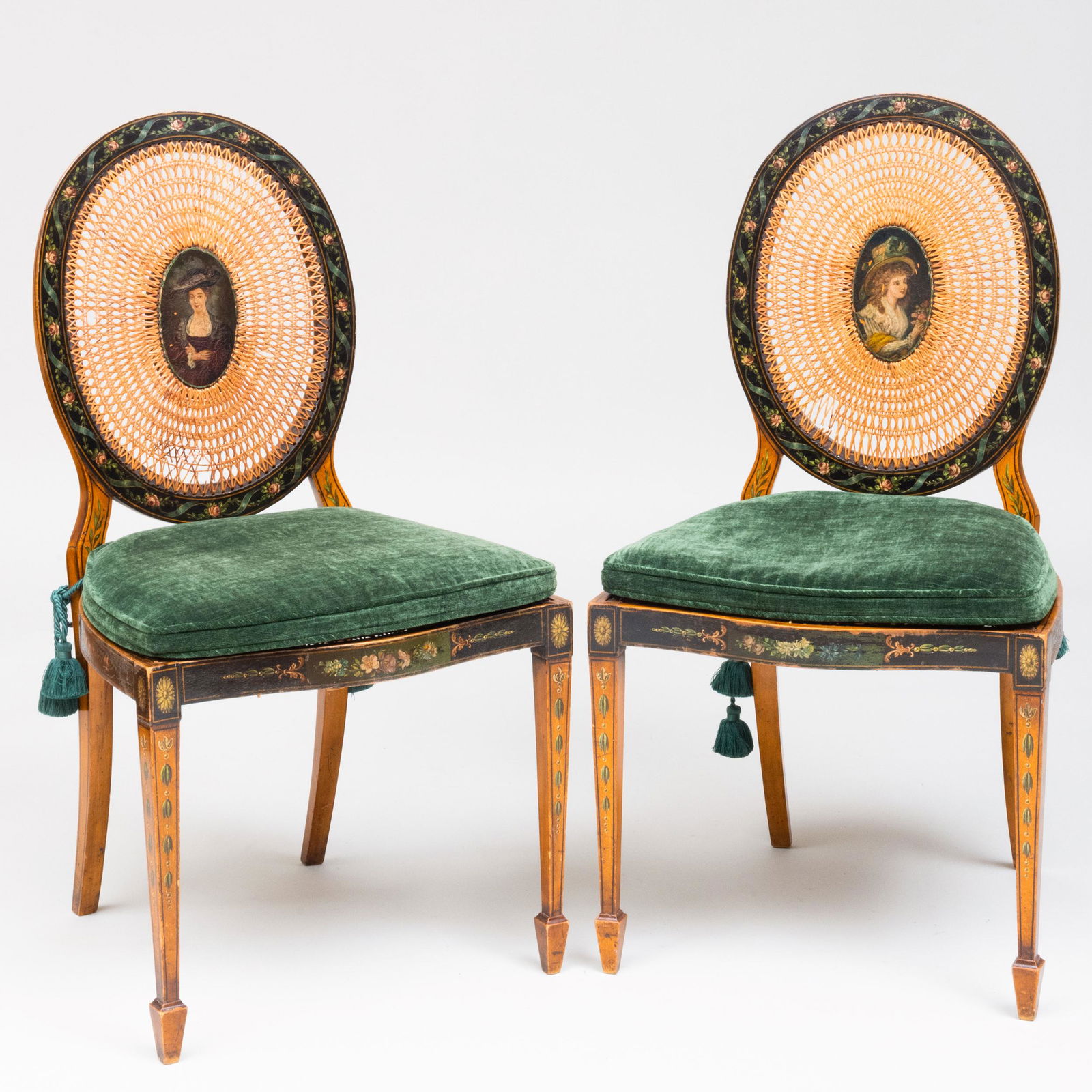 Pair of George III Painted and Caned Side Chairs (1 of 9)