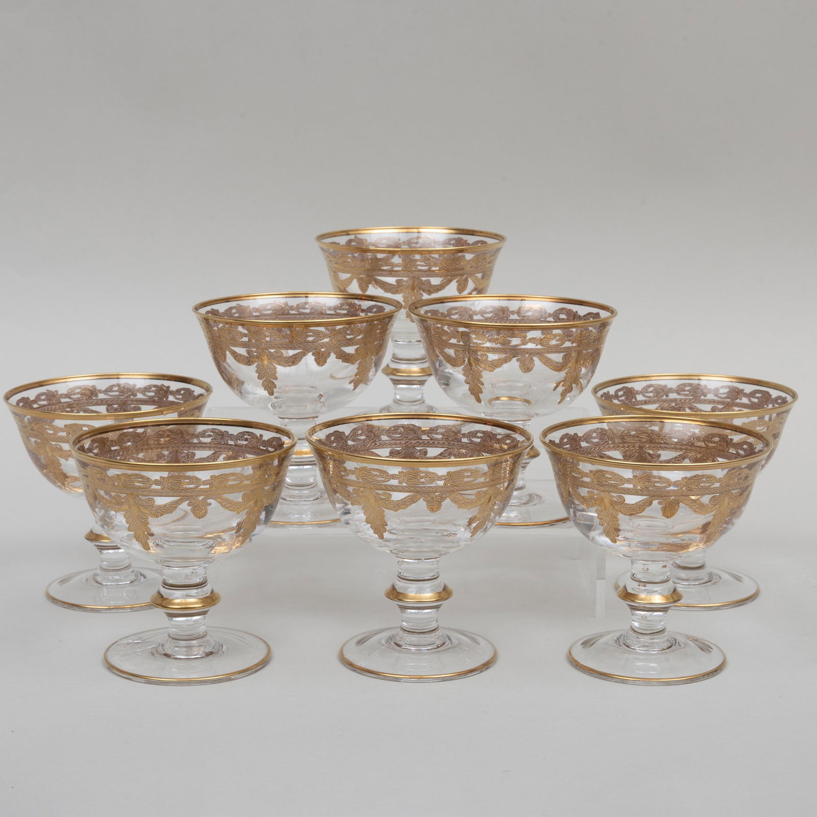 Set of Eight Gilt Decorated Sorbet Cups: Set of Eight Gilt Decorated Sorbet Cups 4 5/8 x 4 1/2 in. diam. The Estate of Richard P. Mellon, Ligonier, Pennsylvania