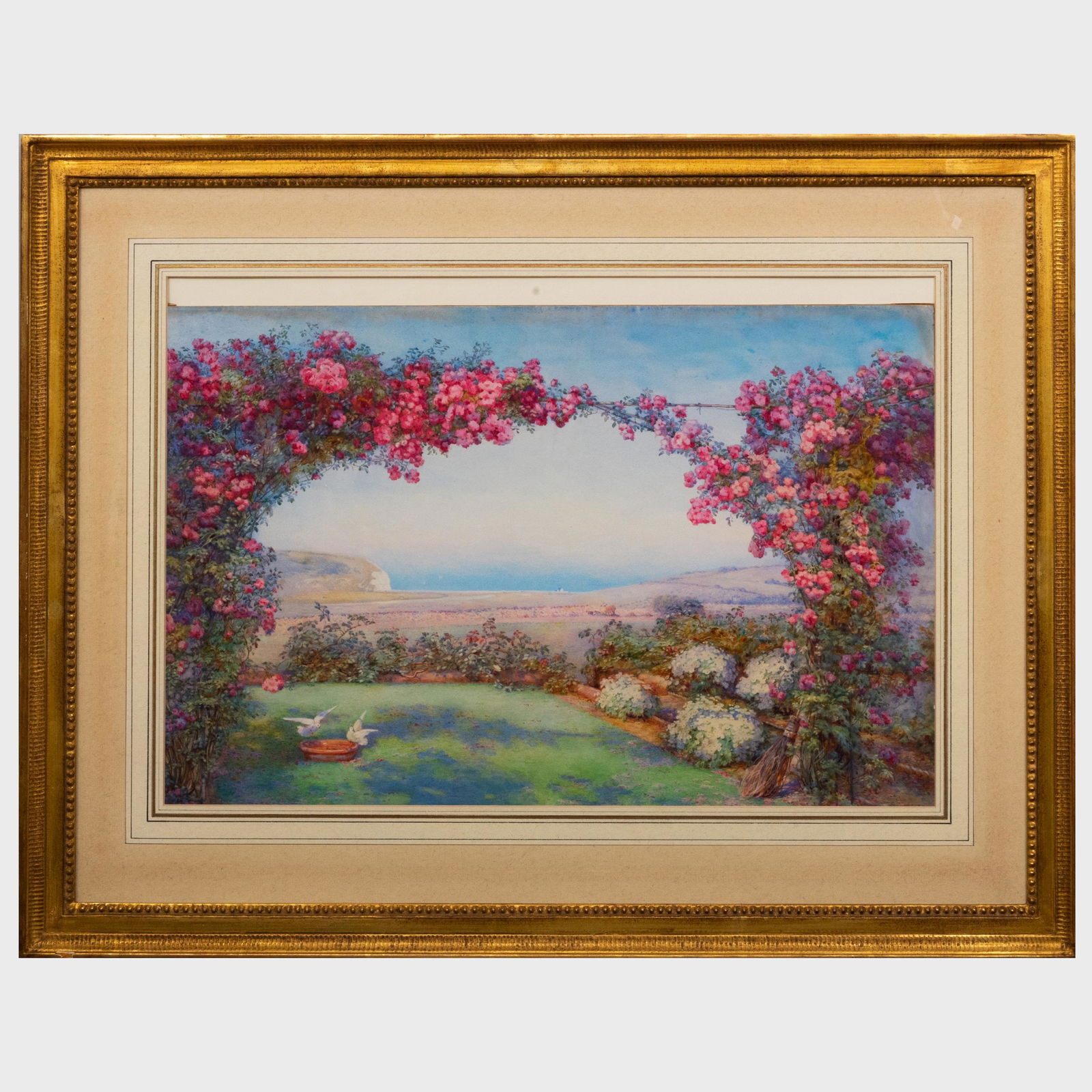 Edith Helen Adie (act. 1892-1930): A Garden with a Rose (1 of 3)