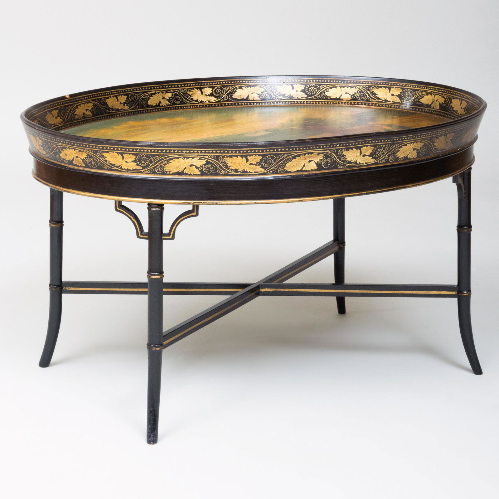 Regency Papier Maché Oval Tray on a Later Ebonized (1 of 7)