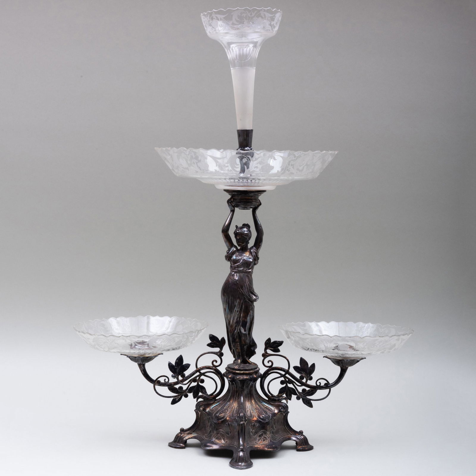 Silver Plate and Glass Figural Epergne (1 of 9)