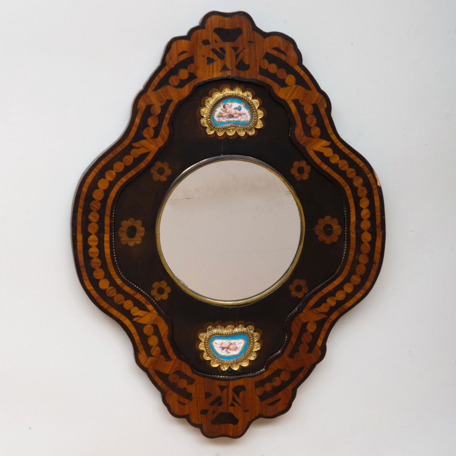 Victorian Inlaid Mahogany Mirror Inset with Sèvres (1 of 3)