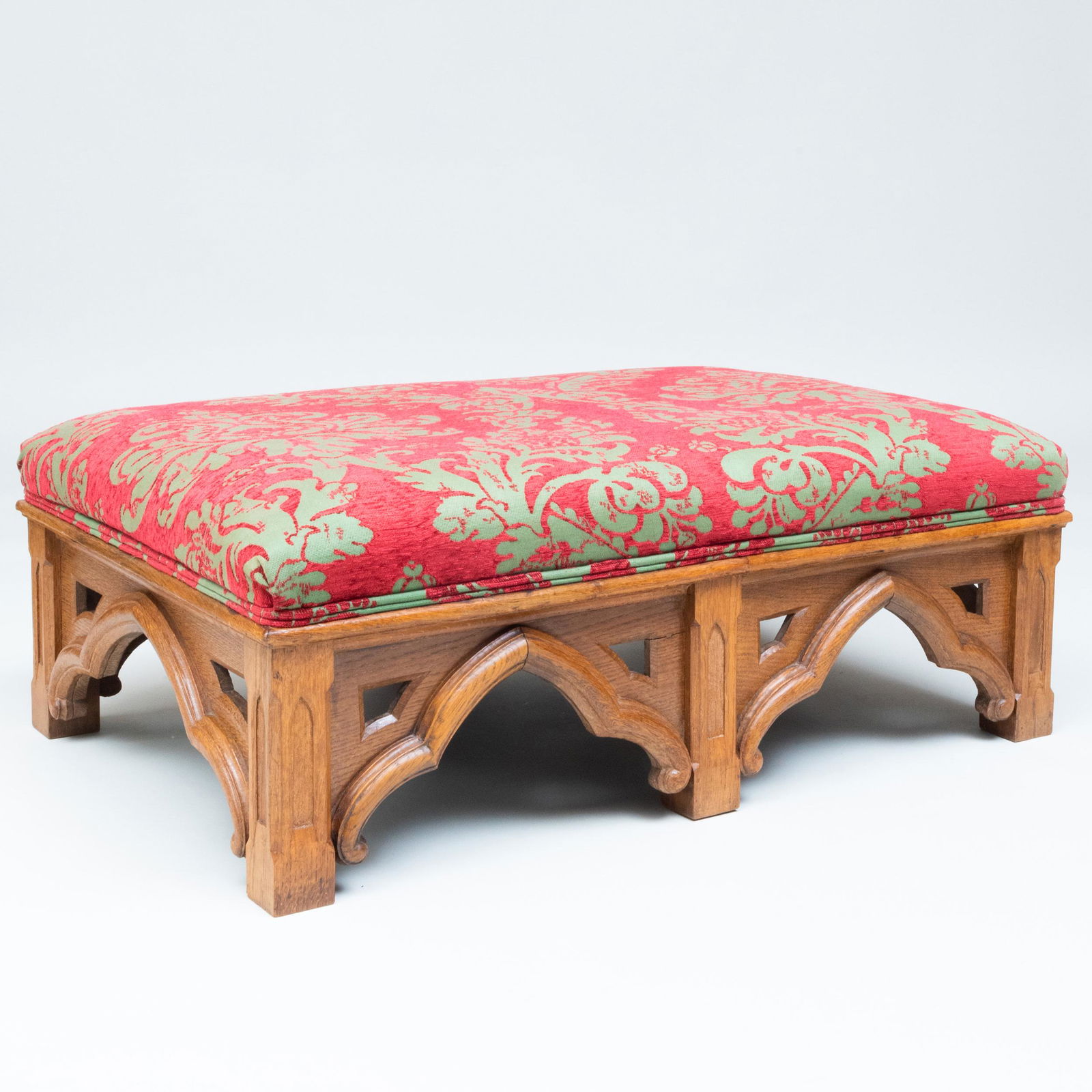 English Neo-Gothic Style Carved Oak Ottoman (1 of 7)