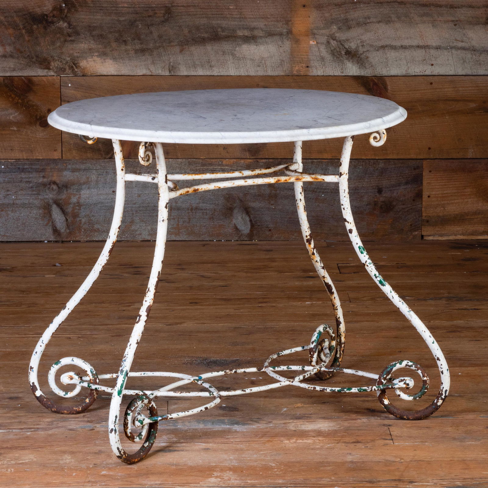 Vintage Painted Metal Garden Table with Marble Top (1 of 8)