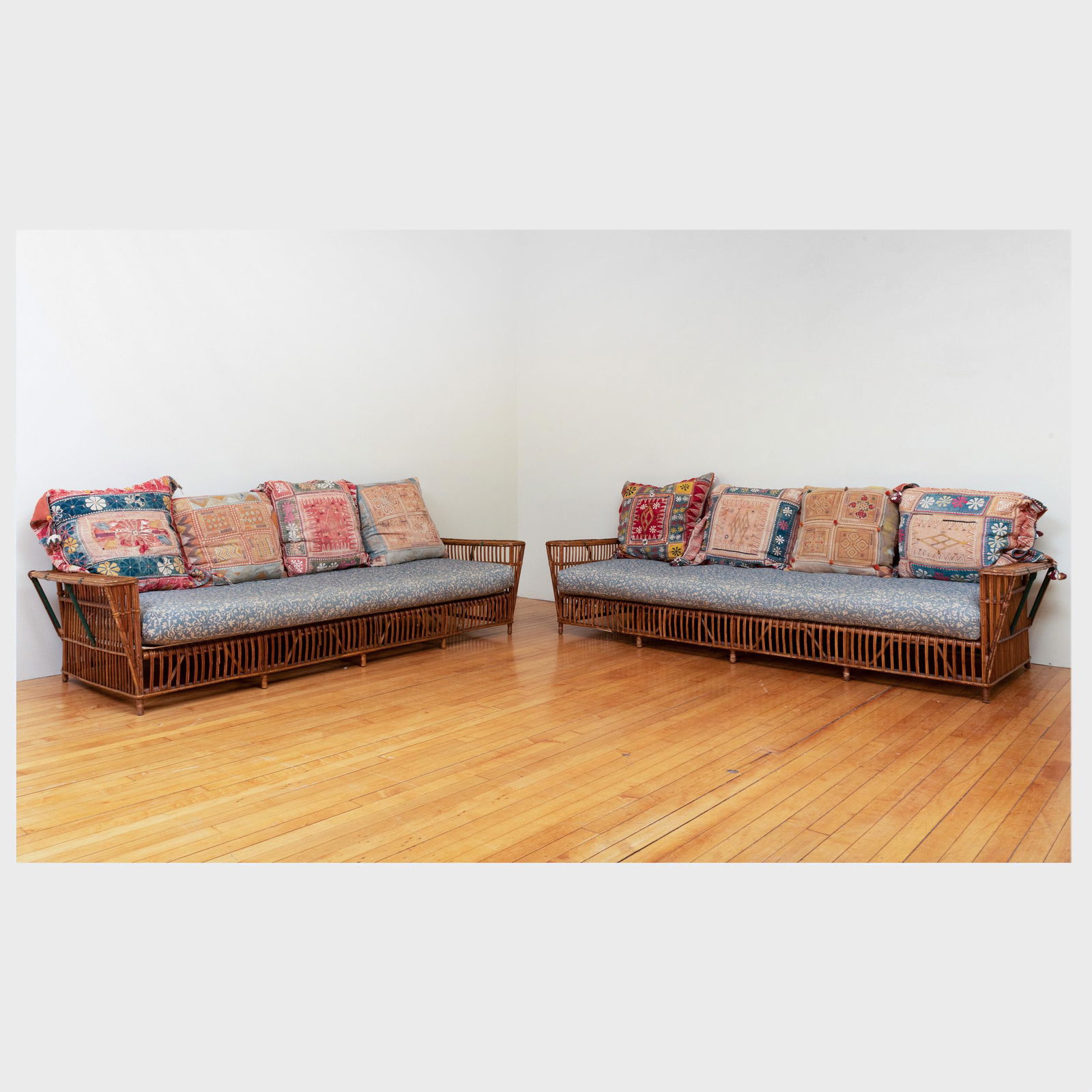 Pair of Large Rattan and Upholstered Sofas (1 of 6)