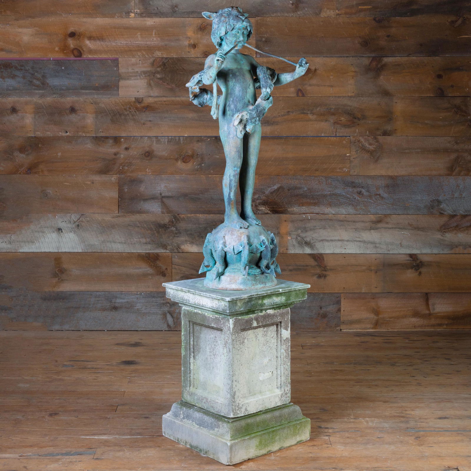 Attributed to Frederick E. Macmonnies: Pan: Attributed to Frederick E. Macmonnies: Pan Bronze fountain. 4 ft. 1 x 19 x 19 in. figure. 28 x 18 x 18 in. base.