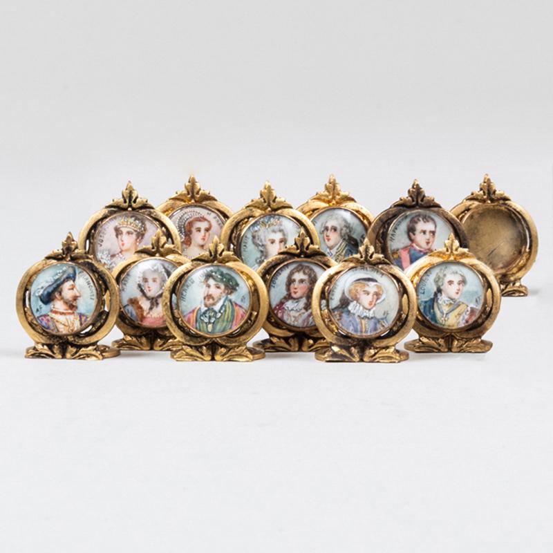 Set of Twelve Gilt-Metal Place Card Holders Decorated (1 of 13)