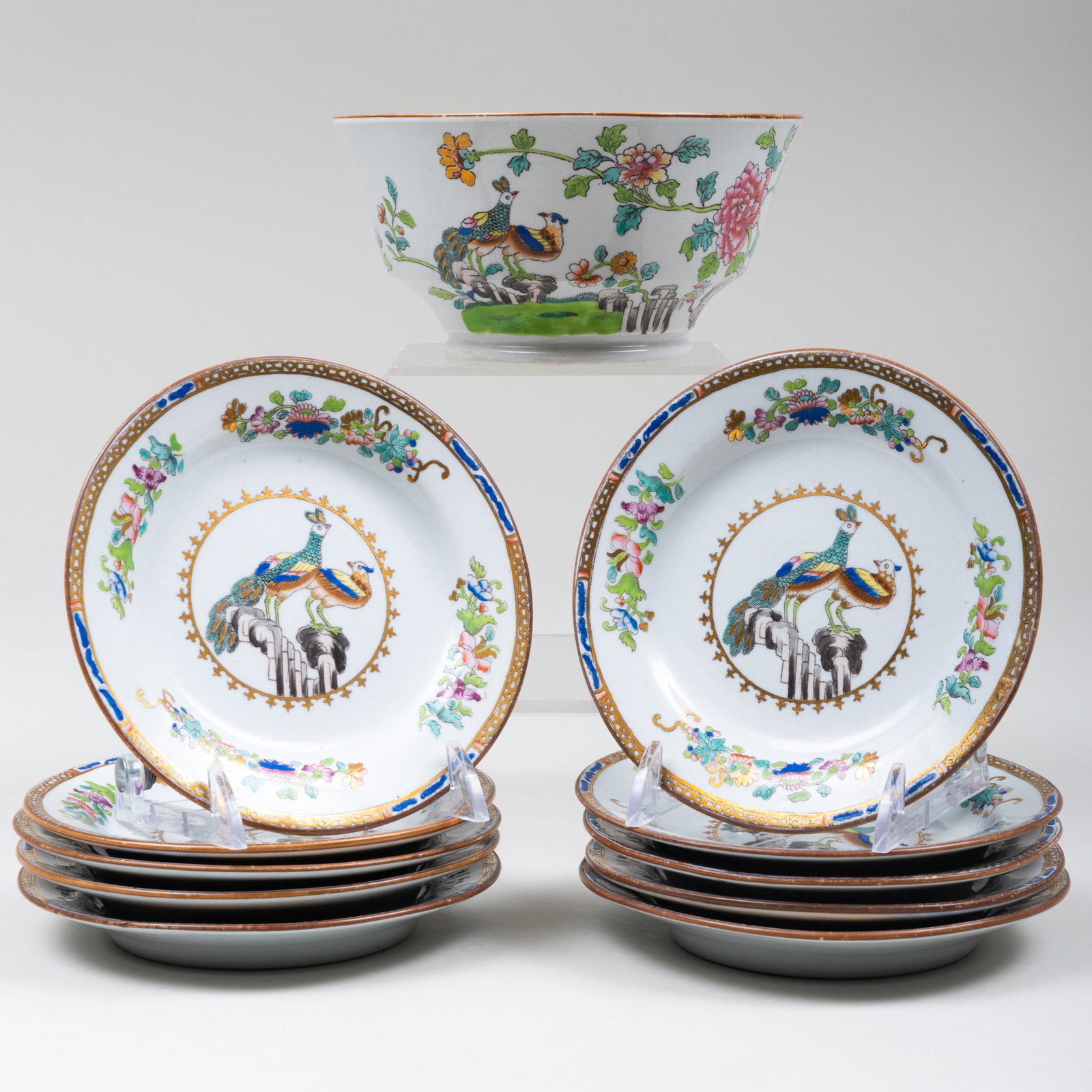 Set of Ten Spode Ironstone Side Plates and a Waste Bowl: Set of Ten Spode Ironstone Side Plates and a Waste Bowl Impressed and gilt marks. The plates 5 1/8 in. diam., the bowl 5 1/2 in. diam. Property from the Estate of Carol O. Selle