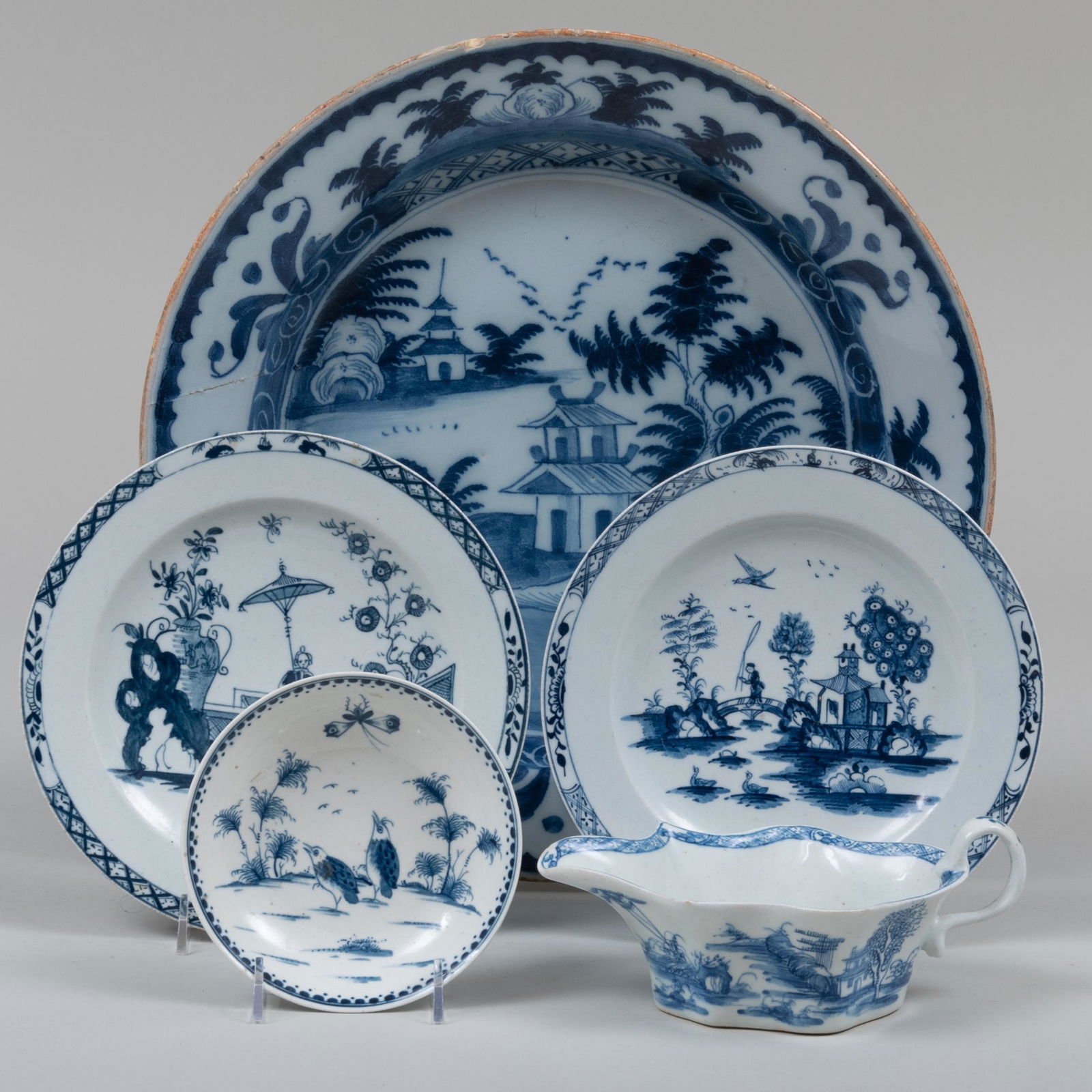Group of Worcester Blue and White Articles and A Delft (1 of 4)