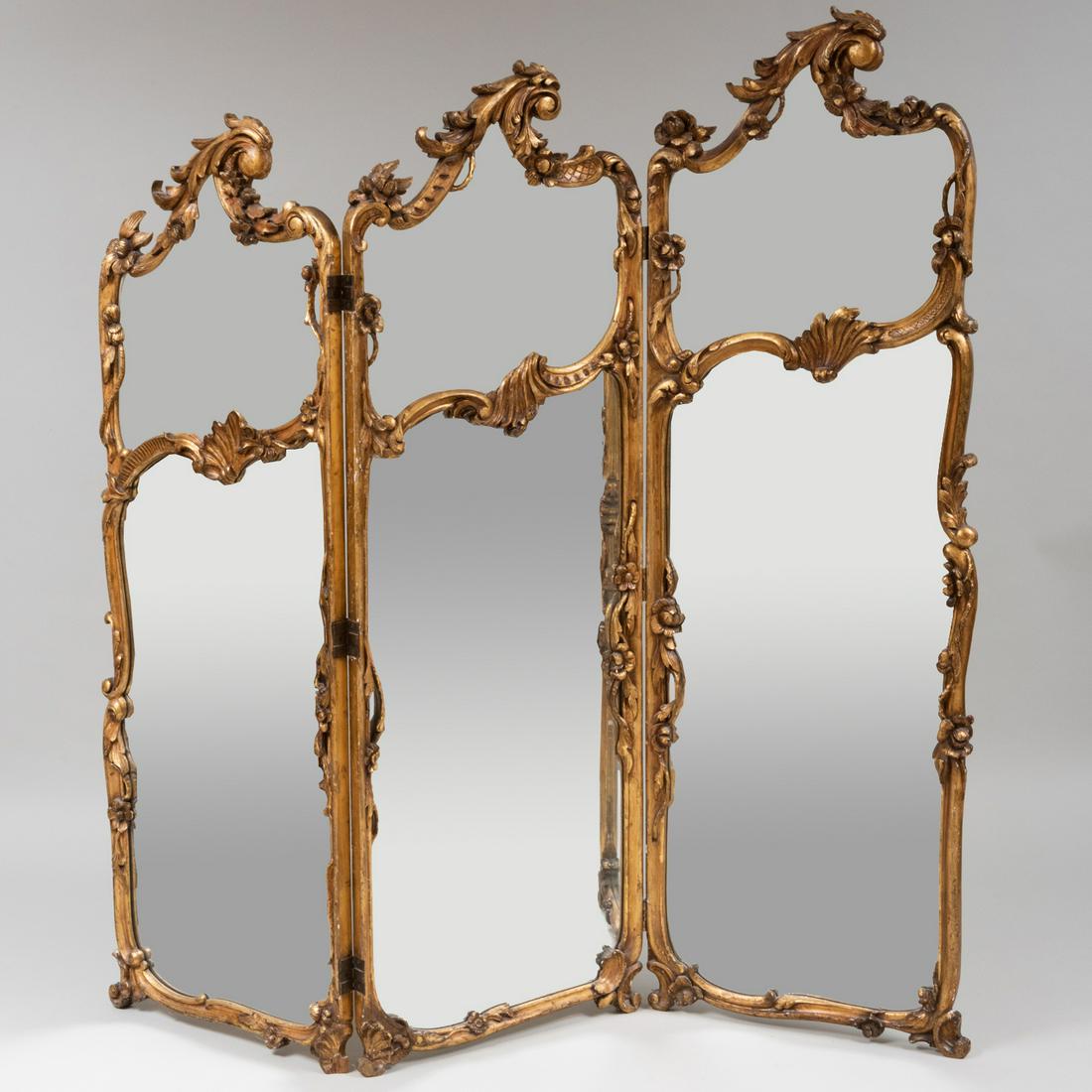 French Giltwood and Mirrored Three Panel Screen (1 of 3)