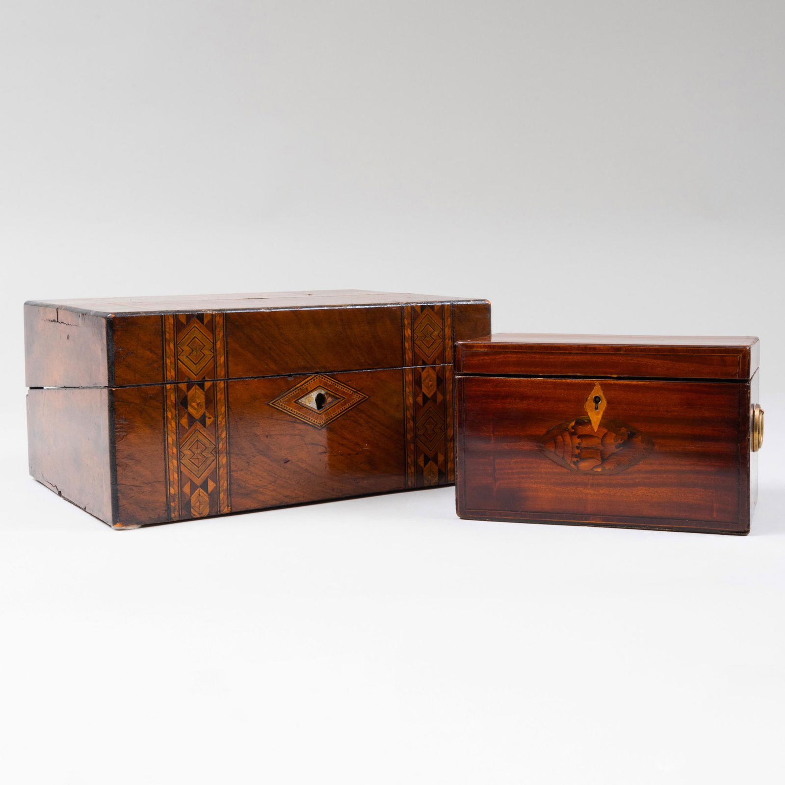 George III Mahogany Tea Caddy and an Inlaid Lap Desk (1 of 10)