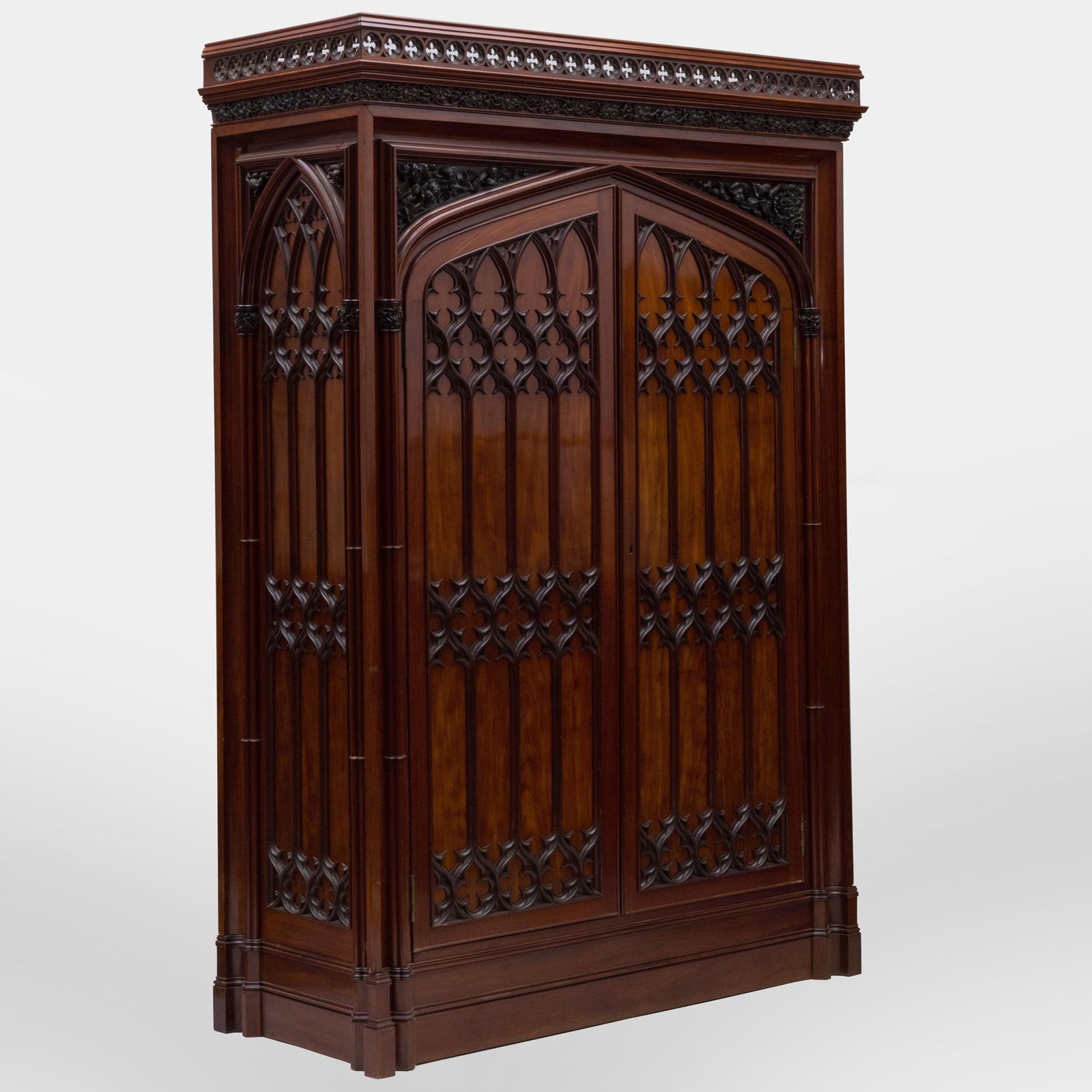 Fine English Neo-Gothic Carved Mahogany Armoire (1 of 6)